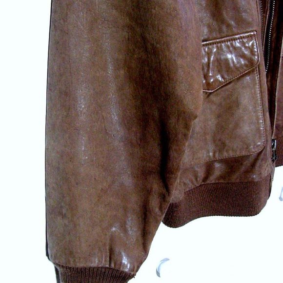 Vtg 80's Paris Sport Club Brown Leather Bomber Jacket Sz L - Picture 6 of 9